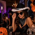 thumbnail image 4 of choiix Womens Halloween Cowboy Hat Set Furry Brim Rhinestone Band With Glasses And Bandana Costume Accessory Party Prop Fancy Dress, 4 of 8