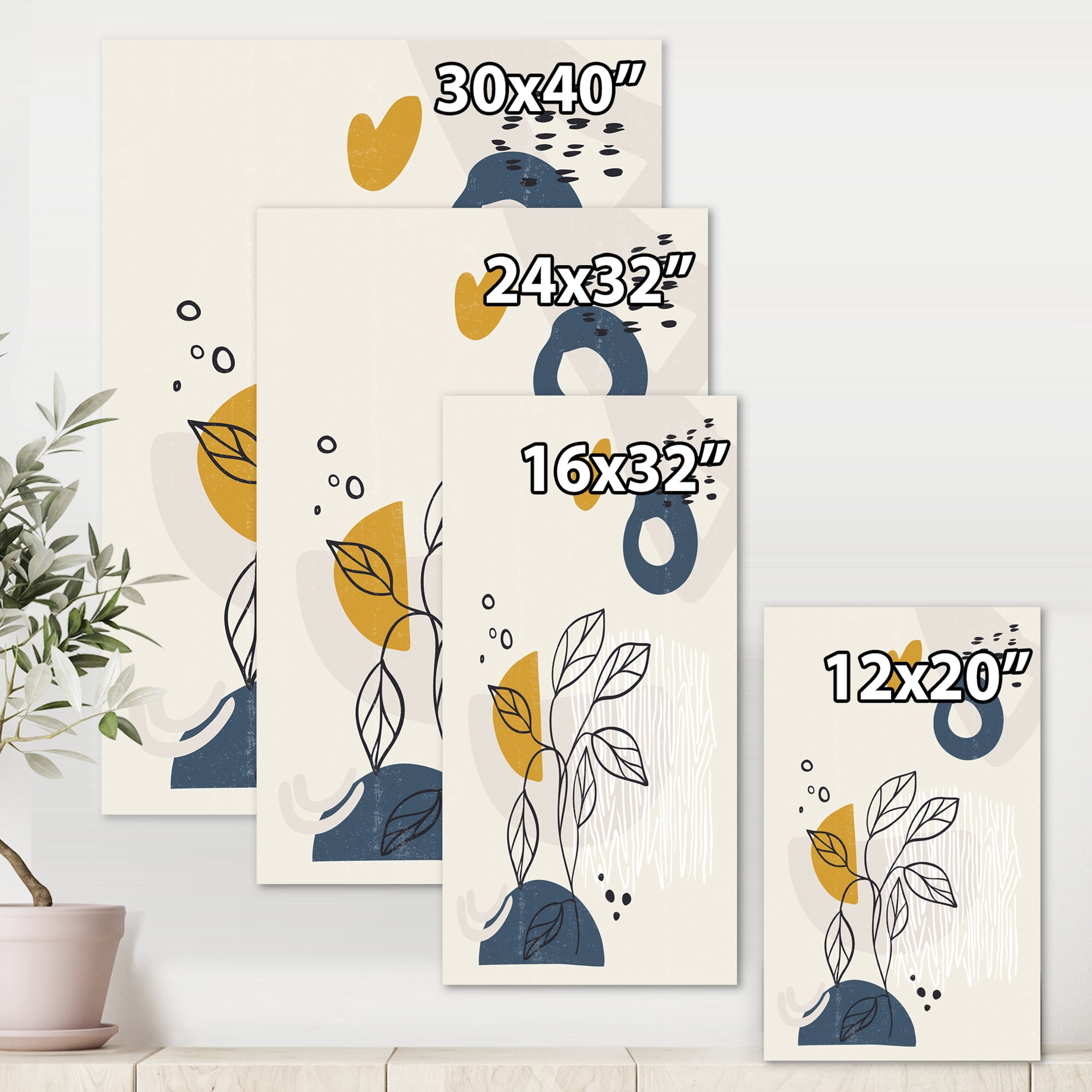 Designart ' Ancient Boho Art Minimalistic Flowers II ' Modern Canvas Wall Art Print