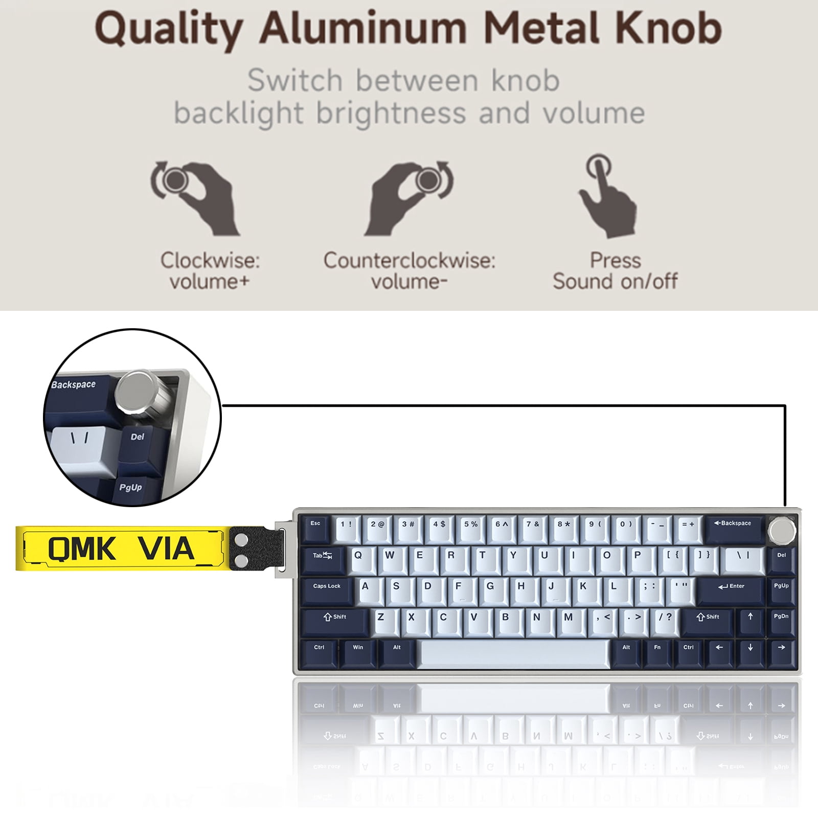 Artyond Compact Mechanical Gaming Keyboard, QMK/VIA Programmable Hot-Swappable Volume Knob, 32-bit ARM4 Chip, with RGB Backlight 68 Keys USB-C Aluminum Frame Keyboard for Games/PC/Mac, Darkblue