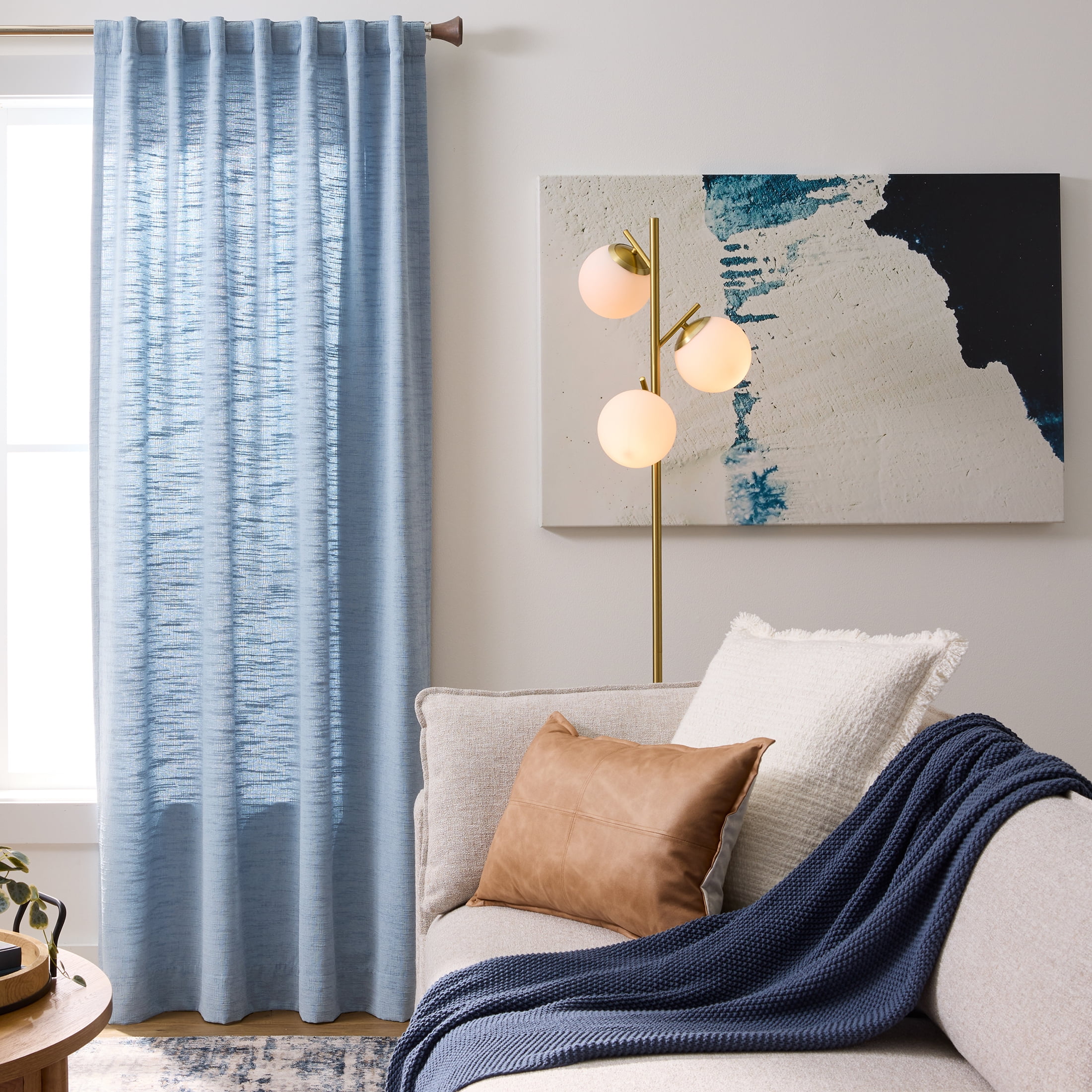 Better Homes & Gardens Textured Chenille Light-Filtering Single Curtain Panel, Blue Silver, 50 in W x 84 in L