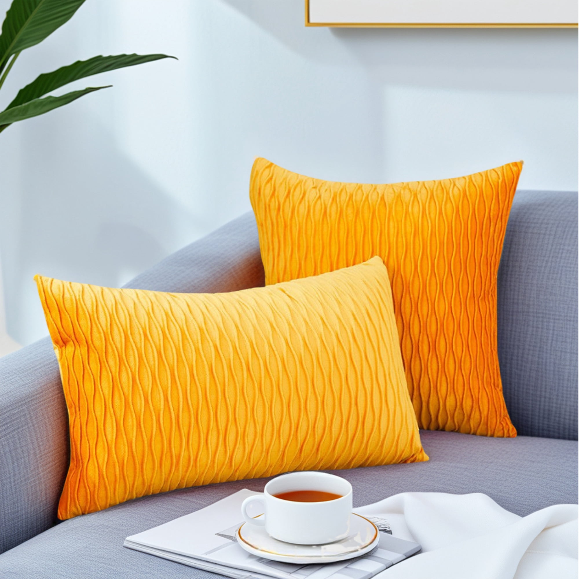 Unique Bargains Throw Pillow Covers Striped Velvet Rectangular Orange 18" x 18"