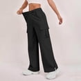thumbnail image 4 of Women's Cargo Pants Baggy Jeans High Waisted Casual Stretchy Wide Leg Streetwear with 4 Pockets for Women Black L, 4 of 7