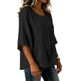 thumbnail image 5 of TFEOQRY Women's Cotton Linen Embroidery Blouse 3/4 Sleeve Crew Neck Casual Loose Lightweight Tops for Daily Wear, 5 of 9