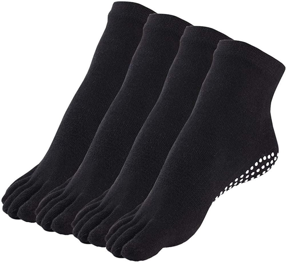 Yoga Socks Non Slip Skid Pilates Barre Grip Socks With Toes Cotton For Women Men 