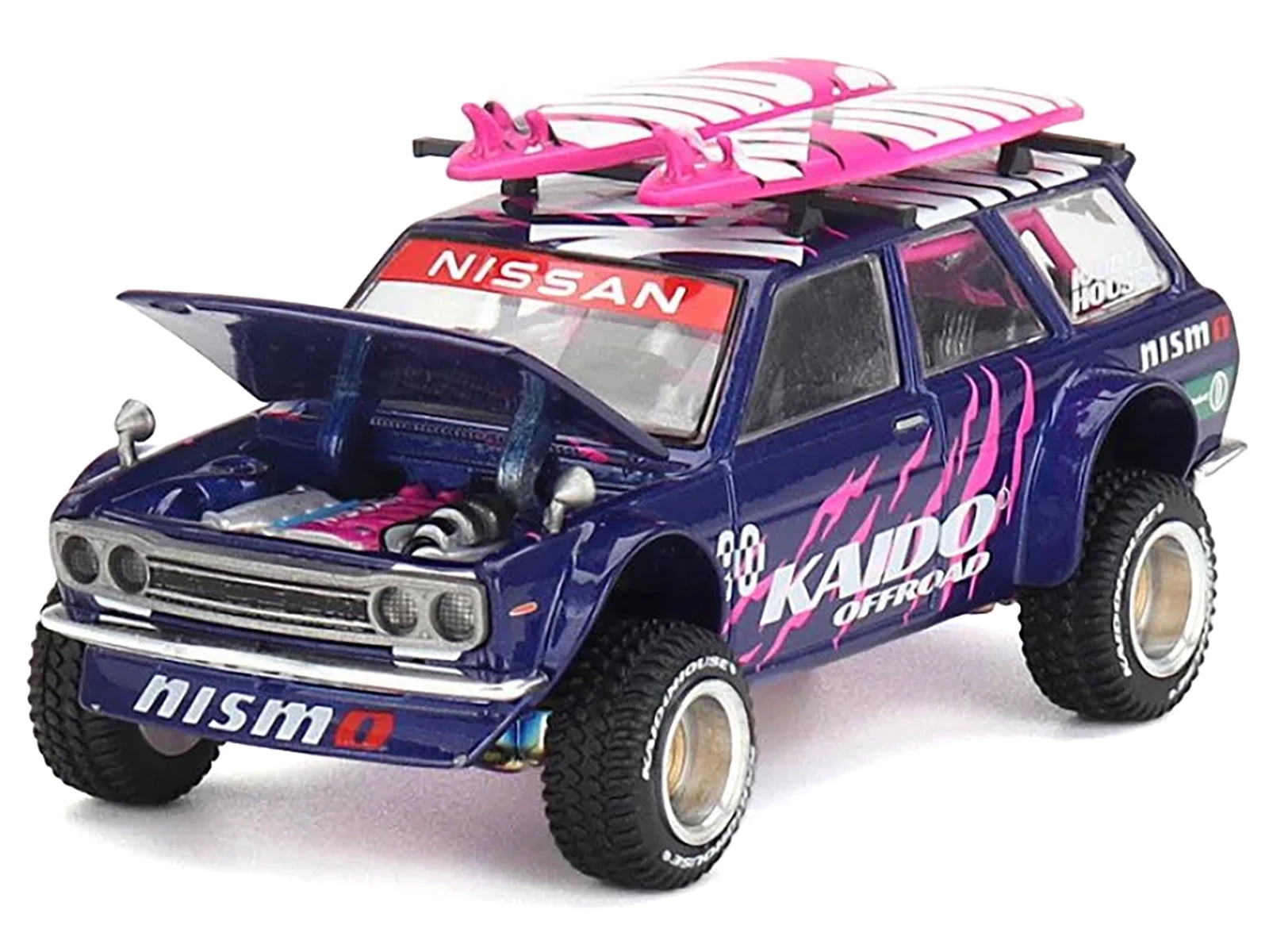 Datsun Kaido 510 Wagon 4x4 RHD #90 "Kaido Offroad V2" Purple w/Pink and Surfboards 1/64 Diecast Model Car by Mini GT