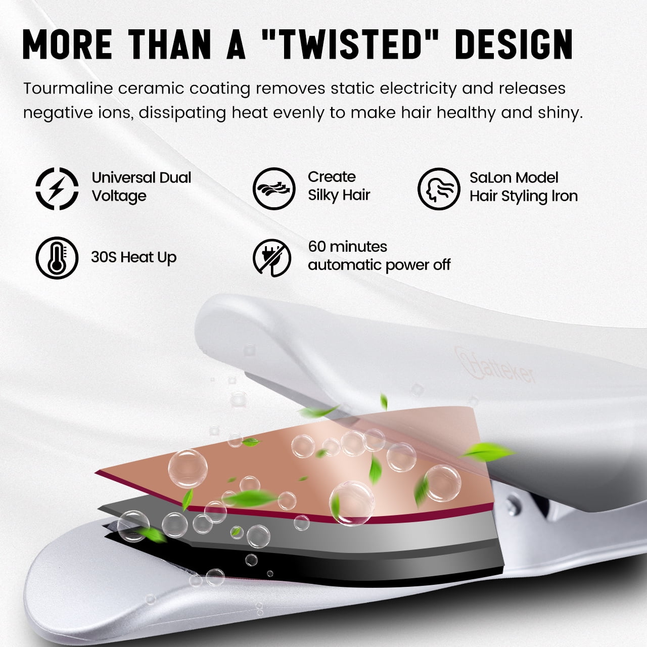 HATTEKER Professional 2-in-1 Curling & Straightening Iron - Hair Straightener - Curling Iron - 11 Temperature Settings - Auto Shut-off - Silver