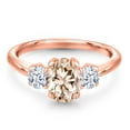 thumbnail image 3 of Gem Stone King 1.50 Ct Oval Peach Morganite 18K Rose Gold Plated Silver Ring, 3 of 6