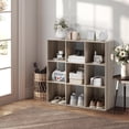 thumbnail image 2 of LLisha 9 Cube Storage Shelf Organizer, Wooden Bookshelf System Display Cube Shelves Compartments, Customizable W/ 5 Removable Back Panels (Natural), 2 of 19