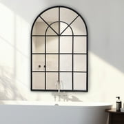 PARIS LOFT Arched Windowpane Metal Wall Mirror, Black, 28"W x 41.5"H