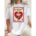 thumbnail image 1 of Camiseta con estampado Chic Poker Q para mujer: cuello redondo informal, manga corta, mezcla de algodón elástico, lavable a máquina. Perfecta para verano y ropa informal. Camiseta deportiva de ocio., 1 of 7