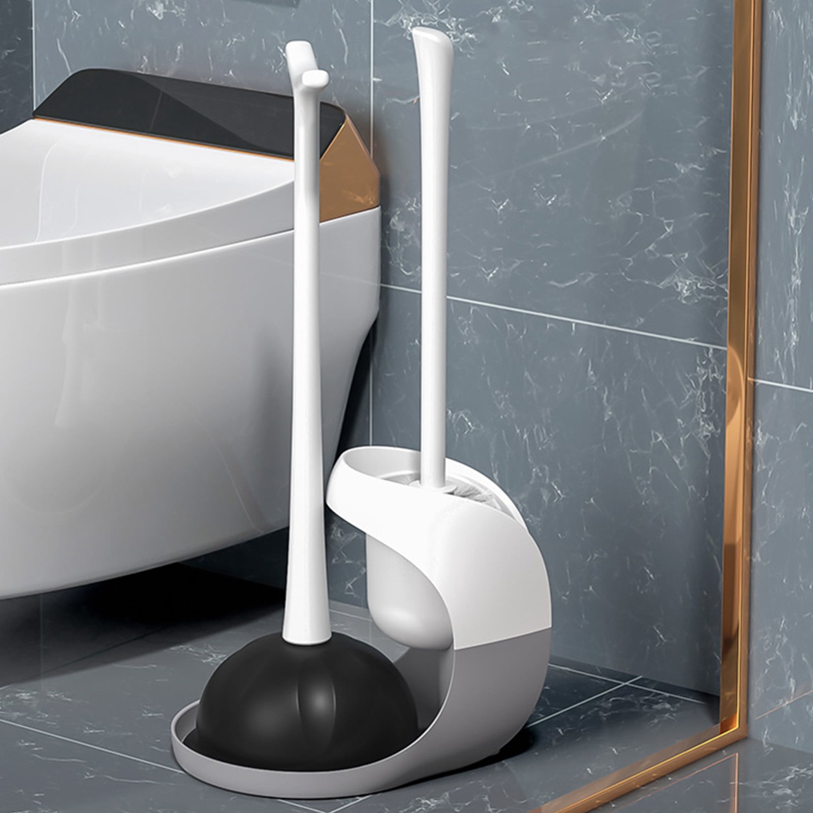 Toilet Plunger and Bowl Brush Combo with Leak-proof Base Heavy Duty Toilet Plunger & Brush Set for Bathroom Cleaning