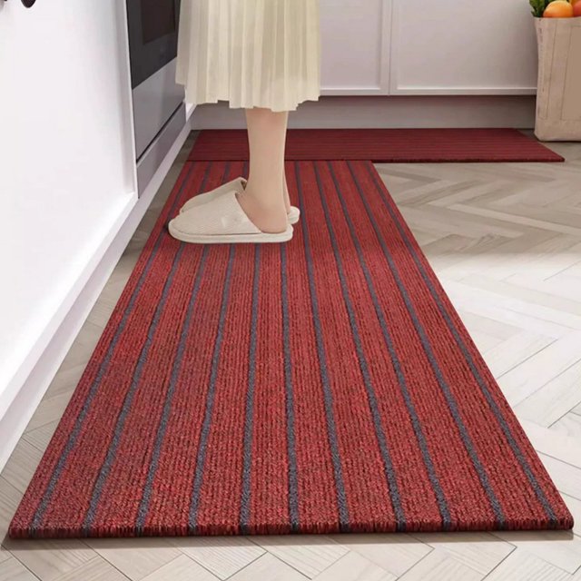 YAOMOBB Oil-proof Kitchen Rug Kitchen Floor Mat Striped Rectangle Solid Color Non slip Thick Shaggy Super Water Oil Absorbent