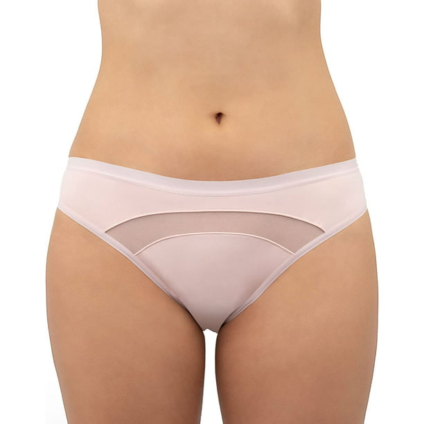 Reusable Period Underwear - Comfortable, Thin, and Keeps You Dry from All  Leaks (Mesh Bikini, Small, Quartz Blush)