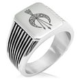 thumbnail image 1 of Stainless Steel Artemis Greek Goddess of Moon Needle Stripe Pattern Biker Style Polished Ring, 1 of 1