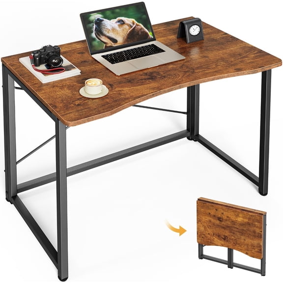 31.5 Inch Foldable Computer Desk, Space Saving Folding Writing Table for Small Space Home Office Bedroom Dorm, Easy Fold Design, Rustic Brown