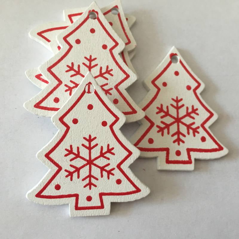 10Pcs Natural Wood Christmas Ornaments Pendant Hanging Gift Xmas Tree Decor 