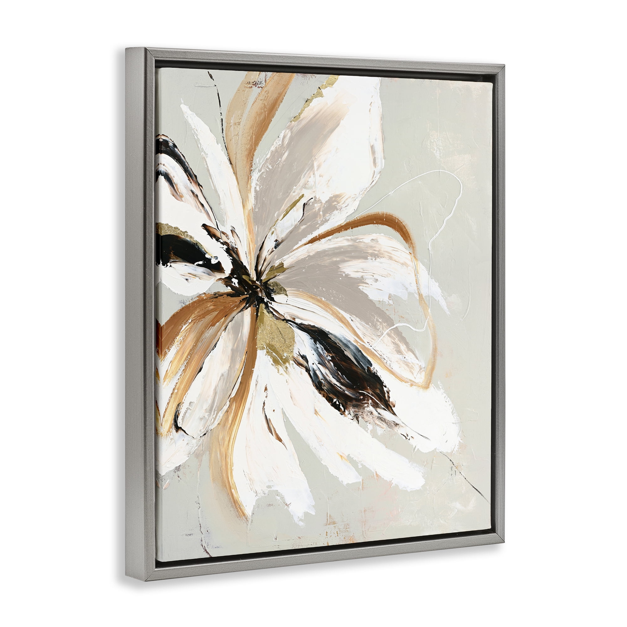 Expressive Cornelia Flower Gray Framed Floater Canvas Wall Art, design by Design Fabrikken