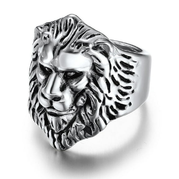 MayiaHey Animal Lion Head Ring, Rock Lion Ring for Men, Vikings Lion Ring Silver Lion Head Jewelry, Wild Lion Ring Gothic Lion Face Ring with Mane Punk Lion Amulet Ring