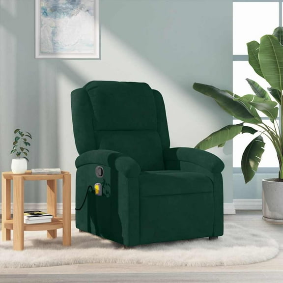 vidaXL Massage Recliner Chair with 6-Point Vibration Massage, Adjustable, Dark Green Velvet