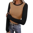 thumbnail image 4 of hotojiny Workout Shirts for Women Color Block Ribbed Knit Long Sleeve Work Tops Breathable Slim Fit Crewneck Basic Tee with Thumb Hole, 4 of 7