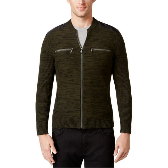 I-N-C Mens Manchester Heathered Mixed Cardigan Sweater, Green, Large