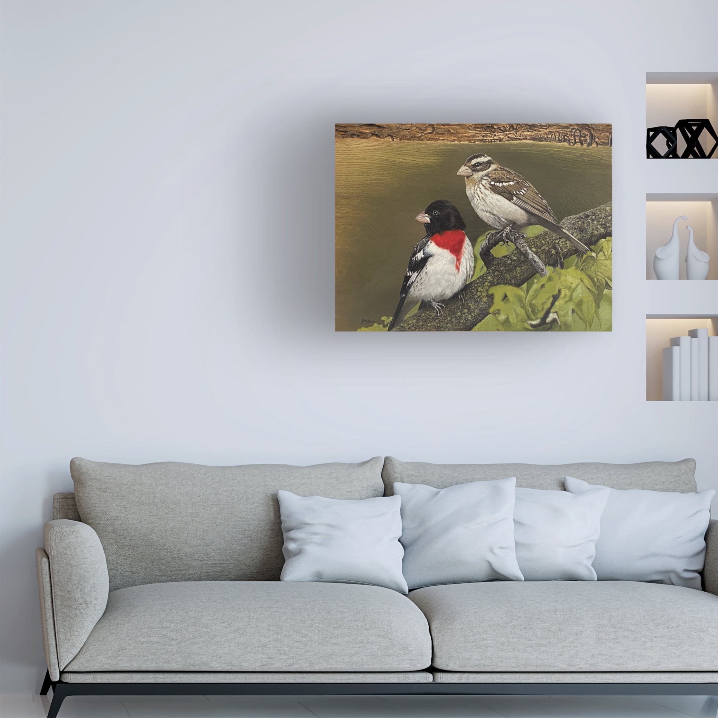 Canvas Wall Art - Jim Brune 'Rose Breasted Grosbeak Pair' Wall Art for Living Room, Bedroom, or Office DÃ©cor by Trademark Fine Art - 47 x 35 Inches