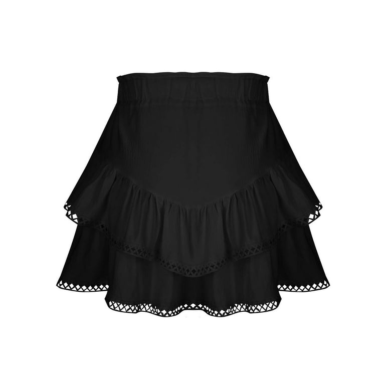 dress skorts for women HOOJT Women's Skirt Frill Shorts High Ruffled Mini Skort Layered Pleated Skirts Waisted Party Style Ruffle Dancing Party Mini Skirt friendly A Women's Beige Athletic Dresses, Skirts