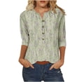 thumbnail image 1 of Birdeem Womens Printed Button 3/4 Sleeve T-Shirt Loose Top, 1 of 12