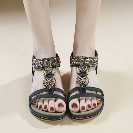 

Kayannuo Womens Shoes Clearance Summer Womens Fashion Women Summer Sandals Flat Slip On Sandals Crystal Roman Shoes Open Toe Casual Sandals