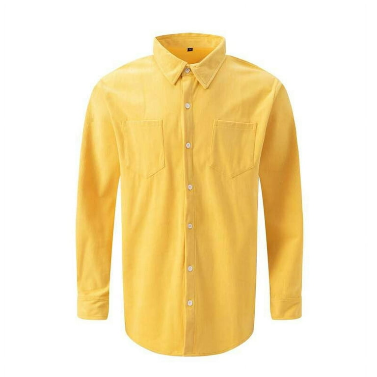 JNGSA Men's Corduroy Shirt Long Sleeve Button-Down Workwear