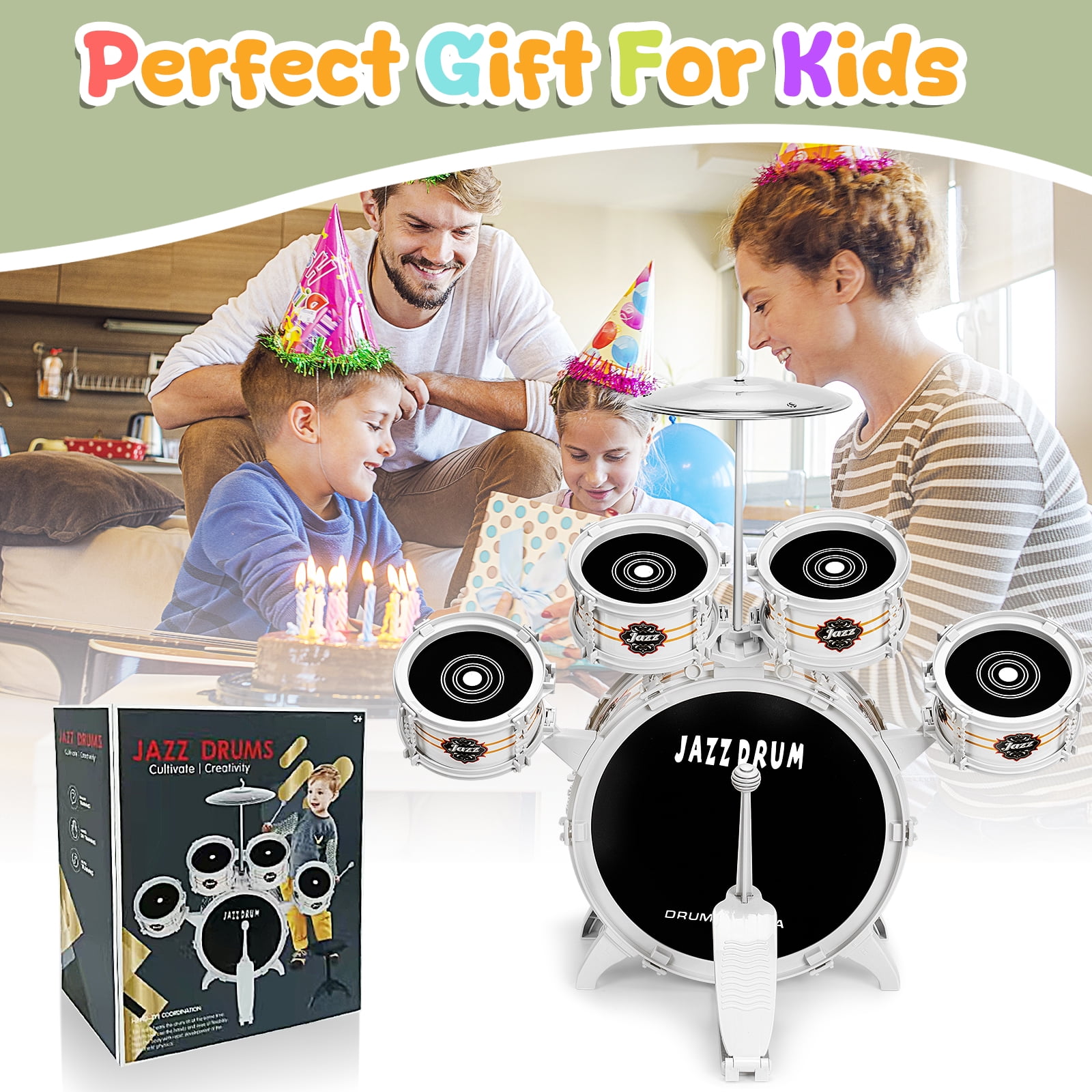 Musical Toy Drums Set for Kids / Toddlers - 5 Drums Musical Instruments Christmas / Birthday Toys for 3 4 5 Year Old Kids Girls Boys