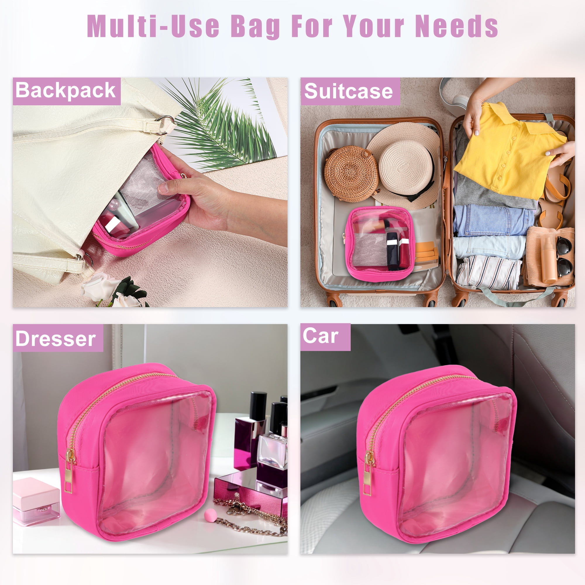 Unique Bargains 1Pc Clear Mini Waterproof Storage Makeup Bag Transparent Rose Red