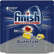 Finish Power Ball Quantum dishwasher detergent pods, Powers through toughest messes the 1st time, For Shine & Deep Clean, Lemon Sparkle, 64 Tabs