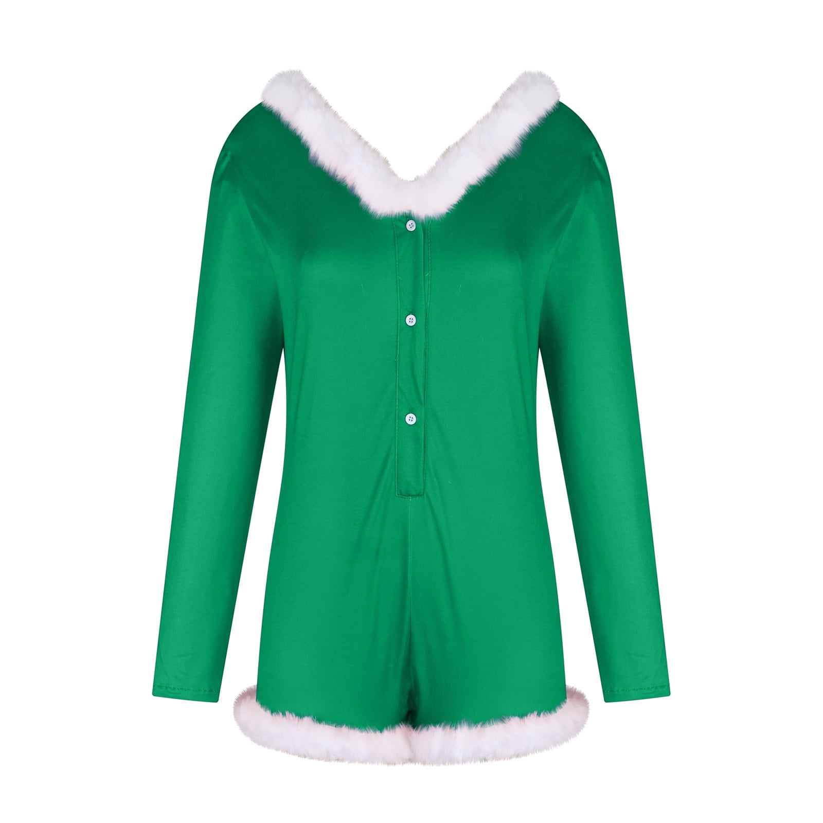BONIXOOM Pajamas For Women Thanksgiving Pajamas Loungewear Button Long Sleeve Jumpsuit Printed Green XXL