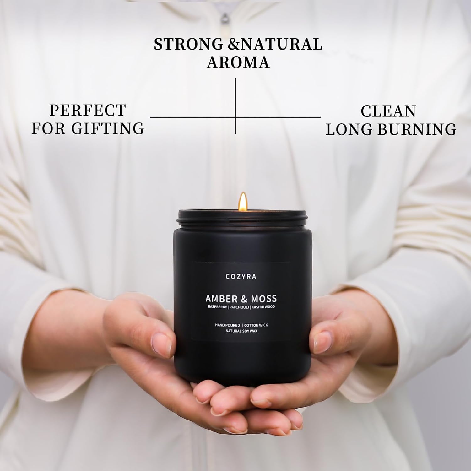Scented Candles Men Vanilla Candle for Home Soy Candles Gifts for Men Clean Burning Long Lasting Candles Scents of Leather/Oak/Lavender/Smoke & Vanilla Help Sleep, 7.6oz-Black Jar