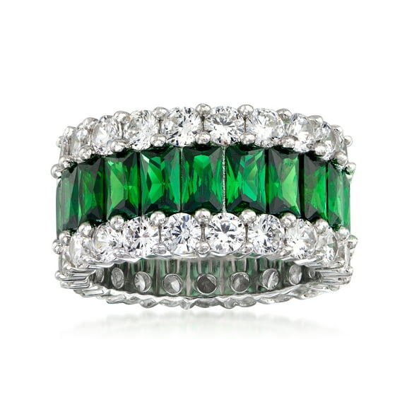 Ross-Simons 6.75 ct. t.w. Simulated Emerald and 4.40 ct. t.w. CZ Eternity Band in Sterling Silver, Women's, Adult