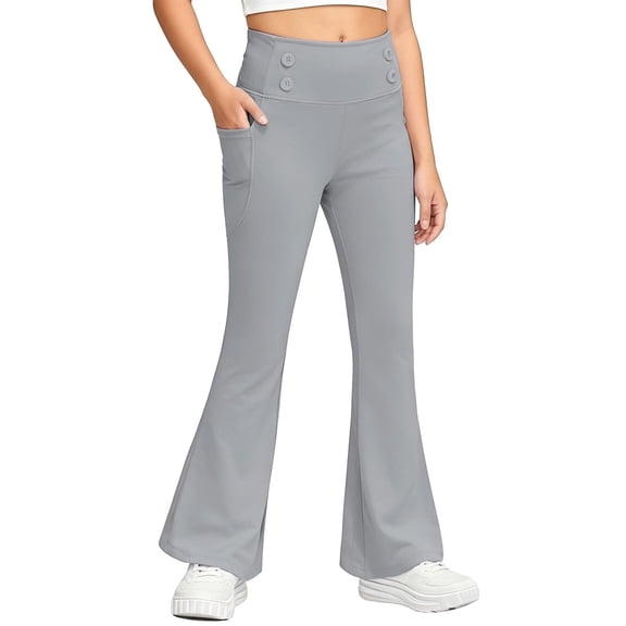 SUXIAN Girls Leggings Lined Solid Color Jogger Soft Casual Winter Warm Stretchy Trousers Toddler Pants Grey_001 11-12 Years