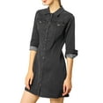 thumbnail image 4 of Allegra K Women's 3/4 Sleeve Button Down Denim Slim Fit Shirt Dress, 4 of 6