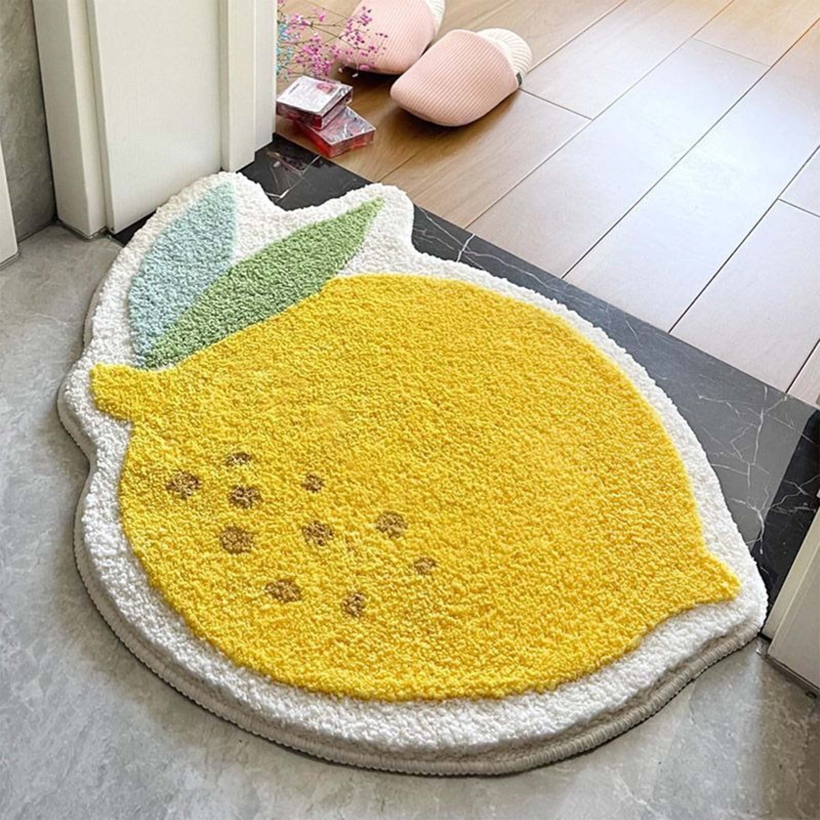 Lemon Bath Mat Lemon Bathroom Rug Cute Bath Mat Lemon Bathroom Decor Soft Absorbent Non Slip Funny Fruit Rug(Yellow, 40 * 60CM)