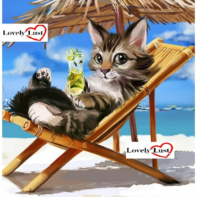 Peinture Diamant Chat sur Plage