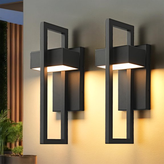 Lámparas de pared para exteriores SIONLOM Modern 3000 K LED, paquete de 2 unidades, color negro mate
