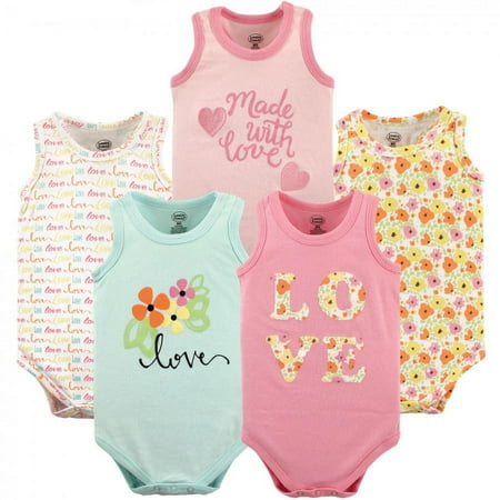 UPC: 0660168371192 | Luvable Friends Baby Girl Cotton Sleeveless Bodysuits 5pk  Love  0-3 Months