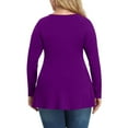 thumbnail image 4 of Plus Size V Neck Long Sleeve Tops for Women Solid Color Casual Pleated T-shirt Spring Autumn Lightweight Blouse,Female Plus Size Slim Fit Pullover Tops,L-36XL, 4 of 5