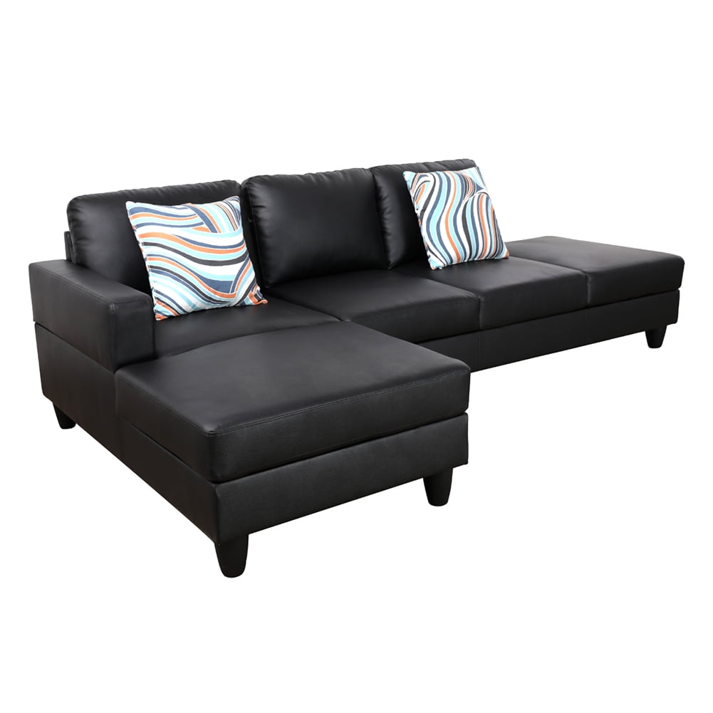 Kadyn L Shaped Sofa Couch Set for Living Room, Black Faux Leather Sectional Sofa-Left Kadyn L Shaped Sofa Couch Set for Living Room, Black Faux Leather Sectional Sofa-Left