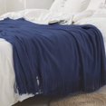 thumbnail image 2 of HTOOQ) HTOOQ Couverture Décorative Tricotée avec Franges Douce et Confortable pour Canapé Lit (Bleu Marine, 5HTOOQ X6, 2 of 6
