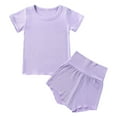 thumbnail image 1 of PEASKJP Casual Short Set for Girls Rib Knit Tank Top and Tropical Print Belted Shorts Set,Purple 90, 1 of 5