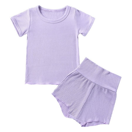 

2 Piece Outfit Cute Fall Winter Top And Shorts Set Toddler Baby Girl Summer Two Piece Outfit Set Sleeveless Camisole Strap Tank Top And Shorts Folwer Clothes 6-12 Months Z5-Purple