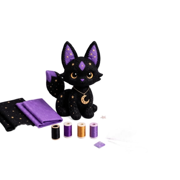 Halloween Craft Supplies Diy Stuffed Cat Sewing Kit for Adults and Teens, Magical Gothic Plush Making Set for Halloween Home Decor, Complete Hand Sewing Craft Kit with Felt Fabric