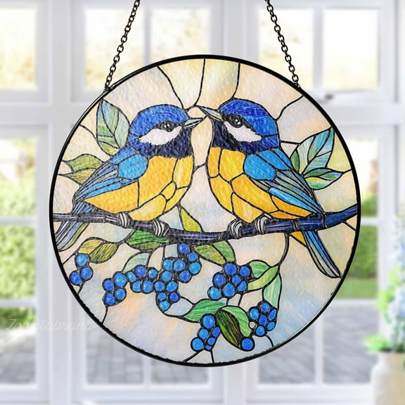 Bluebird Stained Glass Suncatcher, Bird Window Hanging, Bluebird Lovers Ornament Gift for Garden & Home Decor