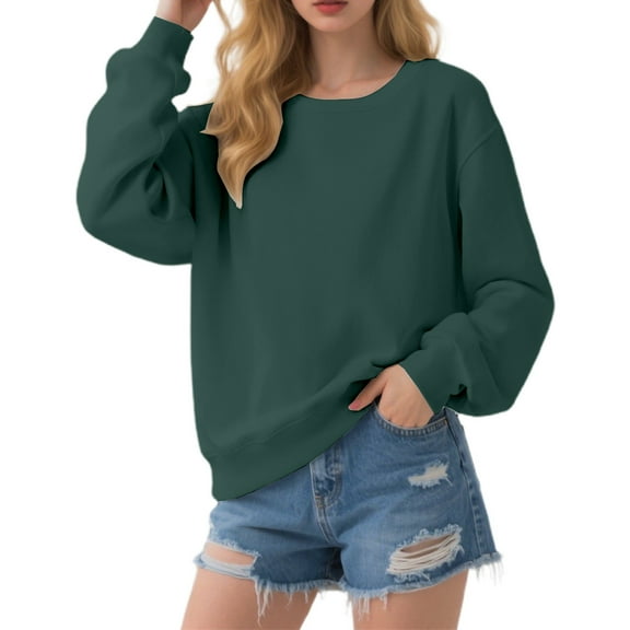 UJNDER Women's Heavyweight Oversized Crewneck Sweatshirt Contrast Panel Pullover Casual Streetwear Dark Green M